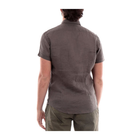Yes Zee Camicia di lino Camicia Uomo in lino a maniche corte Verde militare P24-YESZEEC703UP00-0905-M - Francavilla Moda